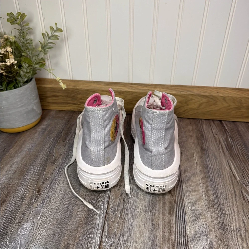 Converse All Star Chuck Taylor Grey Pink Canvas High Top Platform Shoes Kids 5